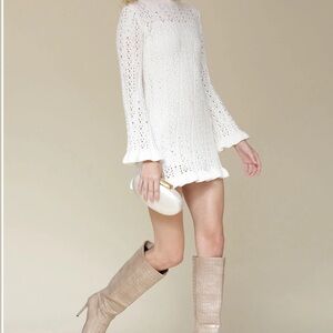 Avec Les Filles Ivory Crochet Cotton Ruffle Trim Mini Dress